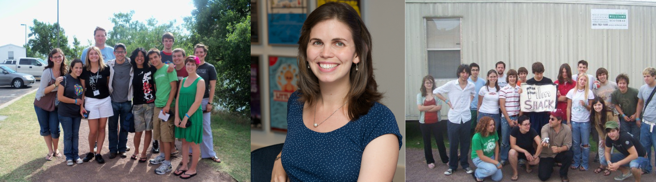 Collage of 2006 and 2010 Film & Video students and staff as well as a headshot of Caitlin Clements.